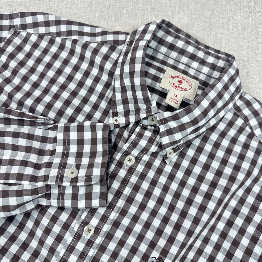 Brooks Brothers Red Fleece Shirt Men M Brown Gingham‎ Check Cotton Button Down